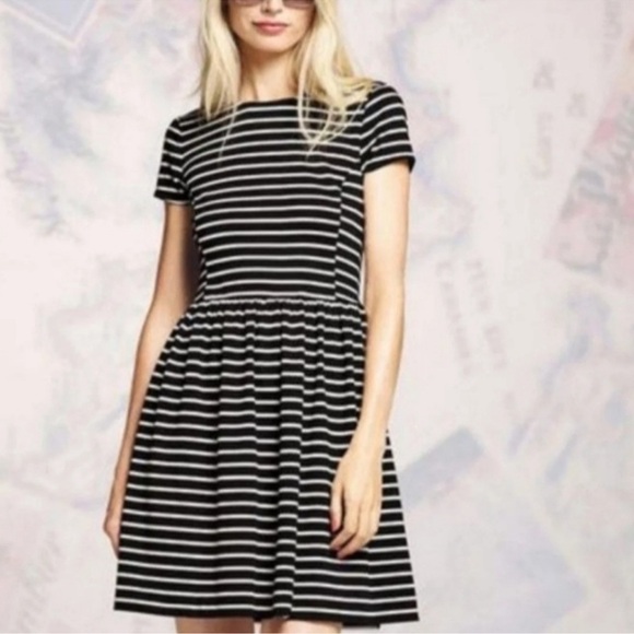 Peter Som Striped Fit and Flare Dress Black White Large - Picture 1 of 7